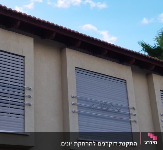 חלונות עם תריסים סגורים ודוקרנים למניעת יונים